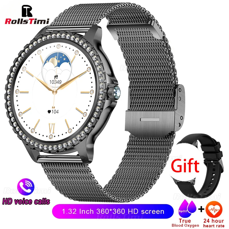 2024 New Gold Luxury Smart Watch Women 1.32Inch HD Screen Sports Custom Dial Heart Rate Voice Call Smart watch For Gift Ladies