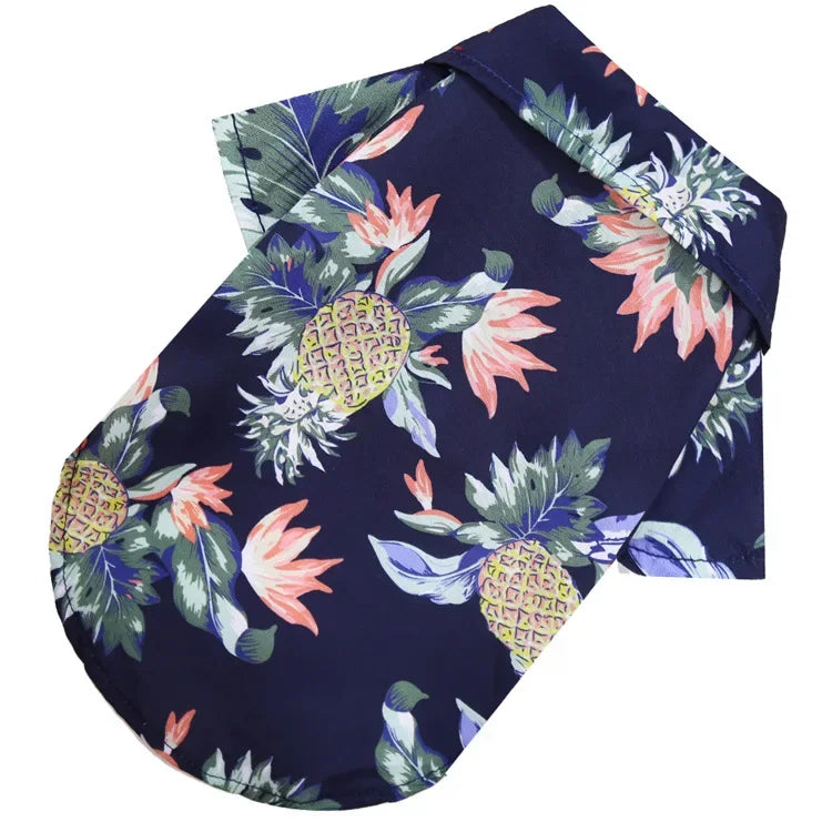 Yellow Hawaiian-style pet dog shirt for small to medium dogs and puppies, featuring a beach sand design by I YAN.