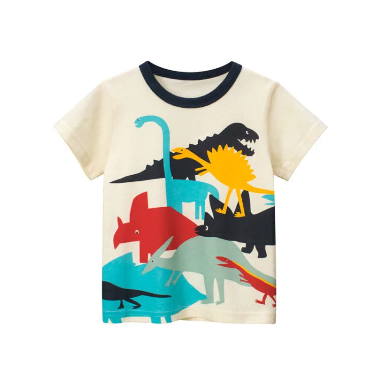 I YAN OLEKID 2025 summer boys' T-shirt with colorful cartoon print, short sleeves, suitable for ages 2-8 years, toddler boys' top