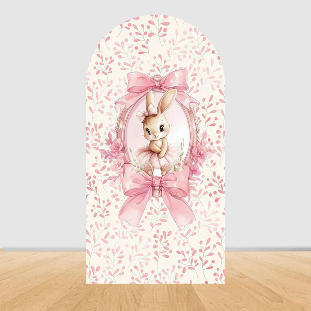 Easter Bunny Rabbit One Birthday Arch Backdrop Cover Pink Dress Floral Bowknot Sweetheart Girl Cake Party Decor Photo Wall