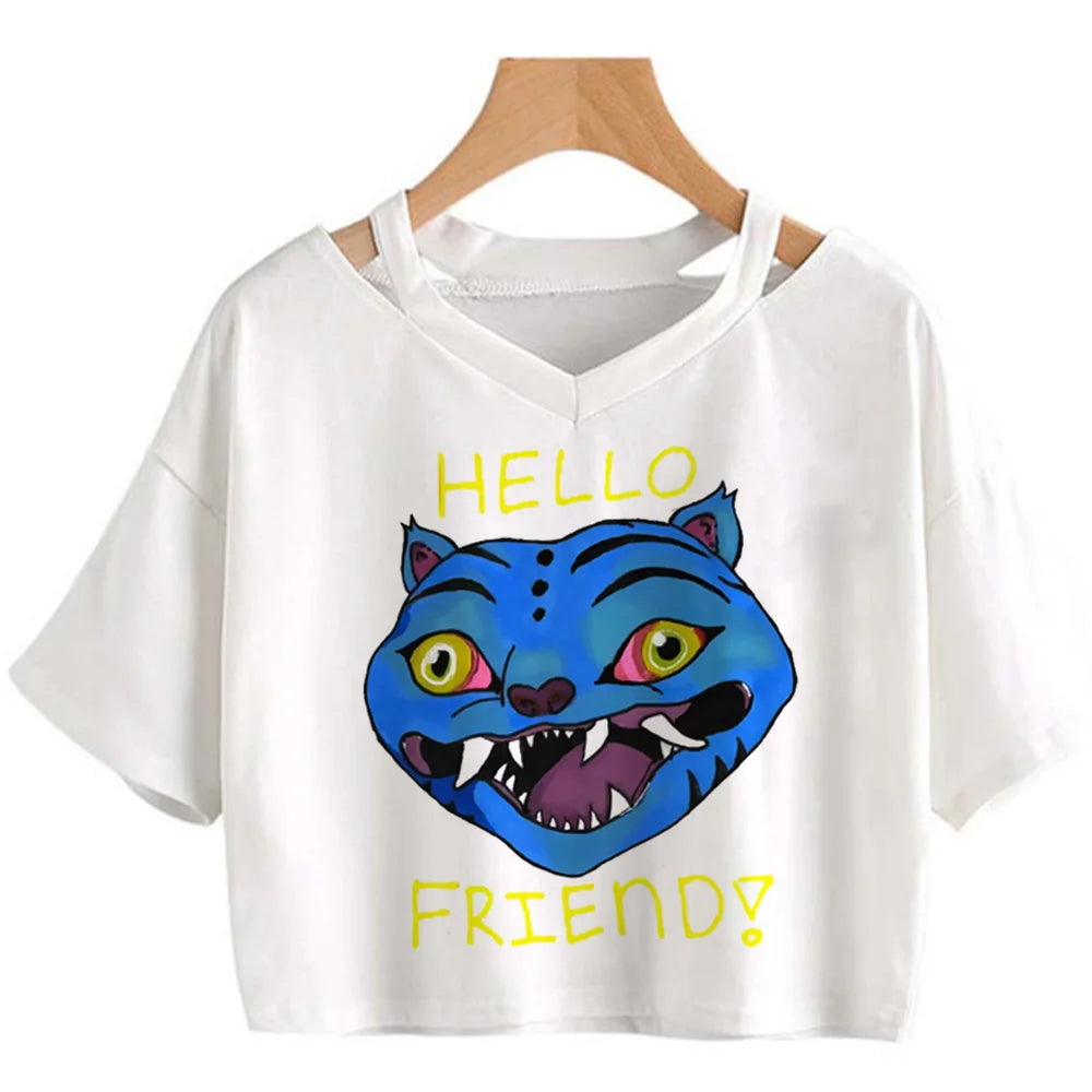 Kpop Demon Hunters Girls O-Neck Casual Women Summer Shirts Crop T-shirt