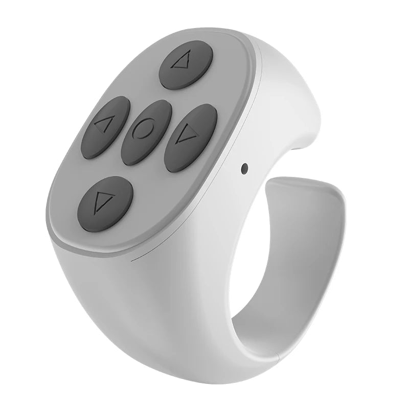 Wireless Bluetooth remote control ring for selfies, compatible with Xiaomi and Apple smartphones, used for TikTok and mobile photography.