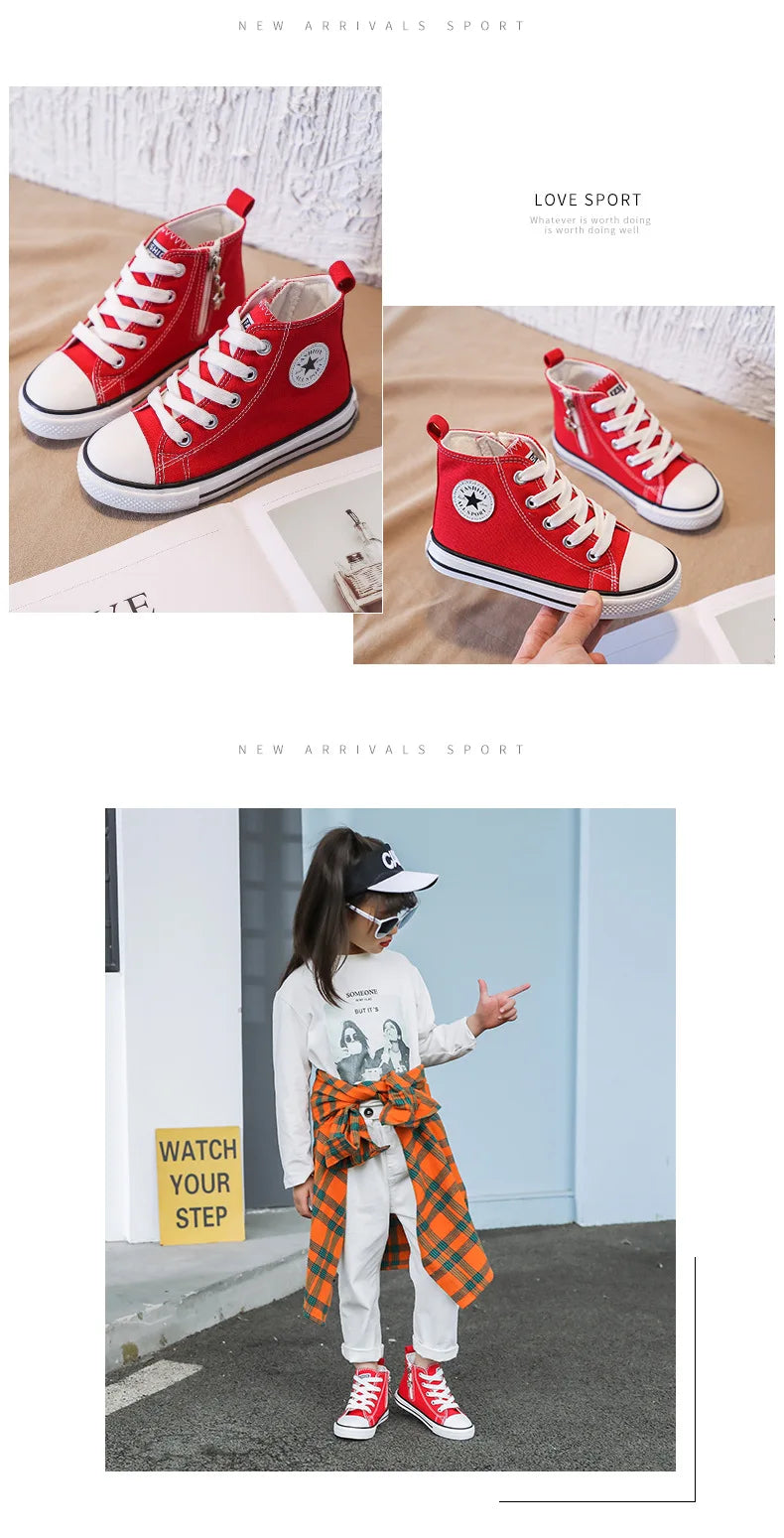 Children's High-Top Canvas Shoes Soft Bottom Comfortable Non-slip Casual Shoes Summer Simple Solid Color Lace-Up Canvas Shoes