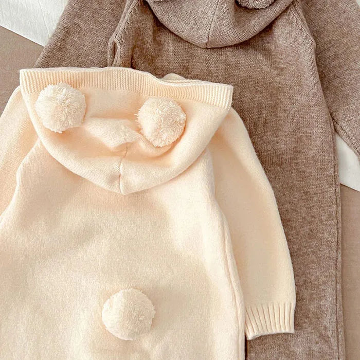 2026 New Spring 0-24M Toddler Baby Boys Girl Knitted Romper Long Sleeved Solid Color Hooded Infant Baby Knitted Jumpsuit