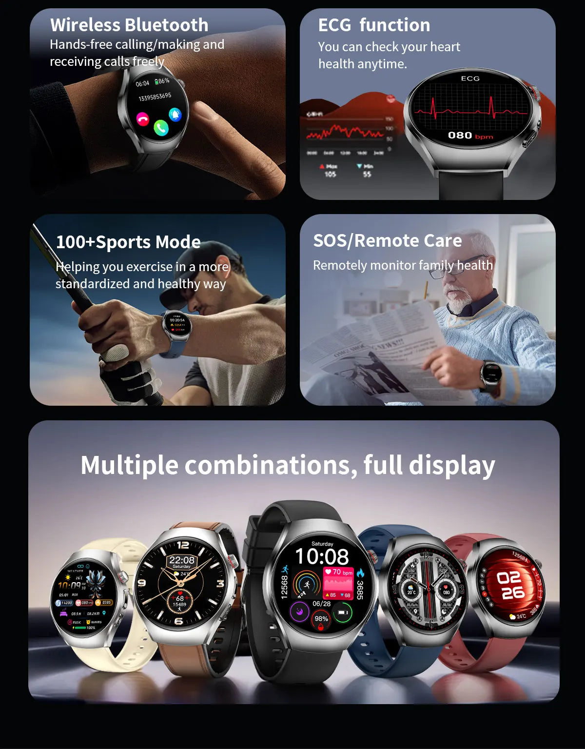 2026 New Nursing Grade Body Analysis Smart Watch  ECG Blood Lipid Uric Acid Body Fat Sport IP68 Voice Call SmartWatch Man Women