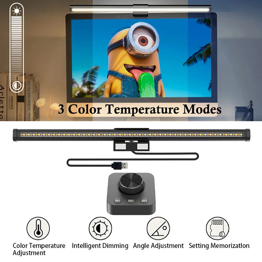 LED Desk Lamp Monitor Light Bar Eye-Care Stepless Dimming Lighting Table Lamp Computer Monitor Screen Light Bar for Work/Gaming