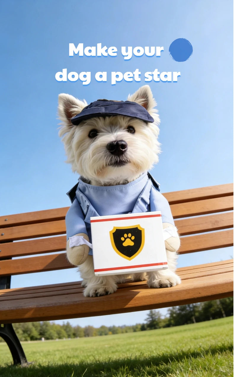 Cute small dog wearing I YAN seasonal transformation costume, fashionable and universal pet clothing for small dogs.