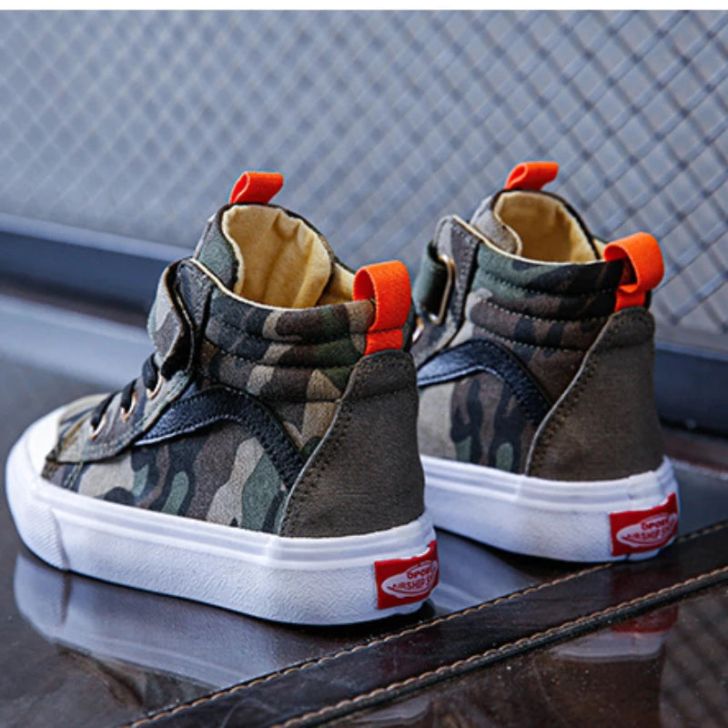 Spring Autumn Canvas Board Shoes Children Camouflage Flat Bottom Casual Shoes Boys Girls High Top Breathable Kid Sprint Sneakers