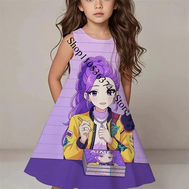 Girls Demon Hunters Kpop Dress 2026 Summer Kids Print Casual Beach Sleepwear  FashionKids Birthday Party Cosplay Costume 3-12Y