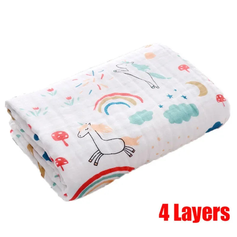Baby Bath Towel Newborn Bathrobe 4-Layer Pure Cotton Gauze – Soft Swaddle Blanket & Washcloth for Boys & Girls - I YAN
