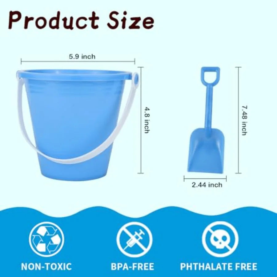 Set of 24 I YAN 5-inch sand beach buckets and shovels for kids, perfect for summer beach fun and outdoor play.