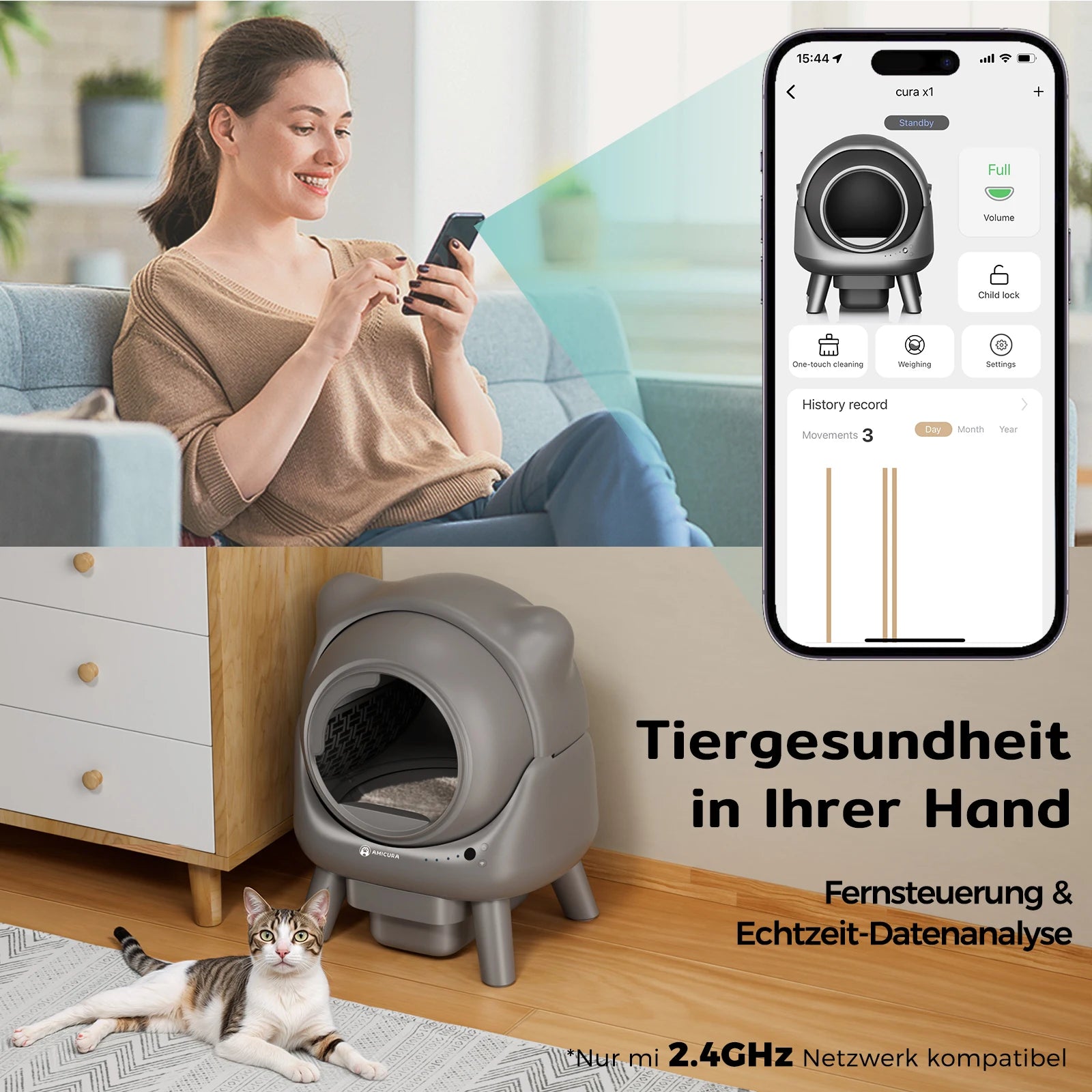 Amicura Cura X1 Automatic Cat Litter Box Self-Cleaning with App Control, Safety Sensor, Easy to Clean Electric Cat Litter Tray
