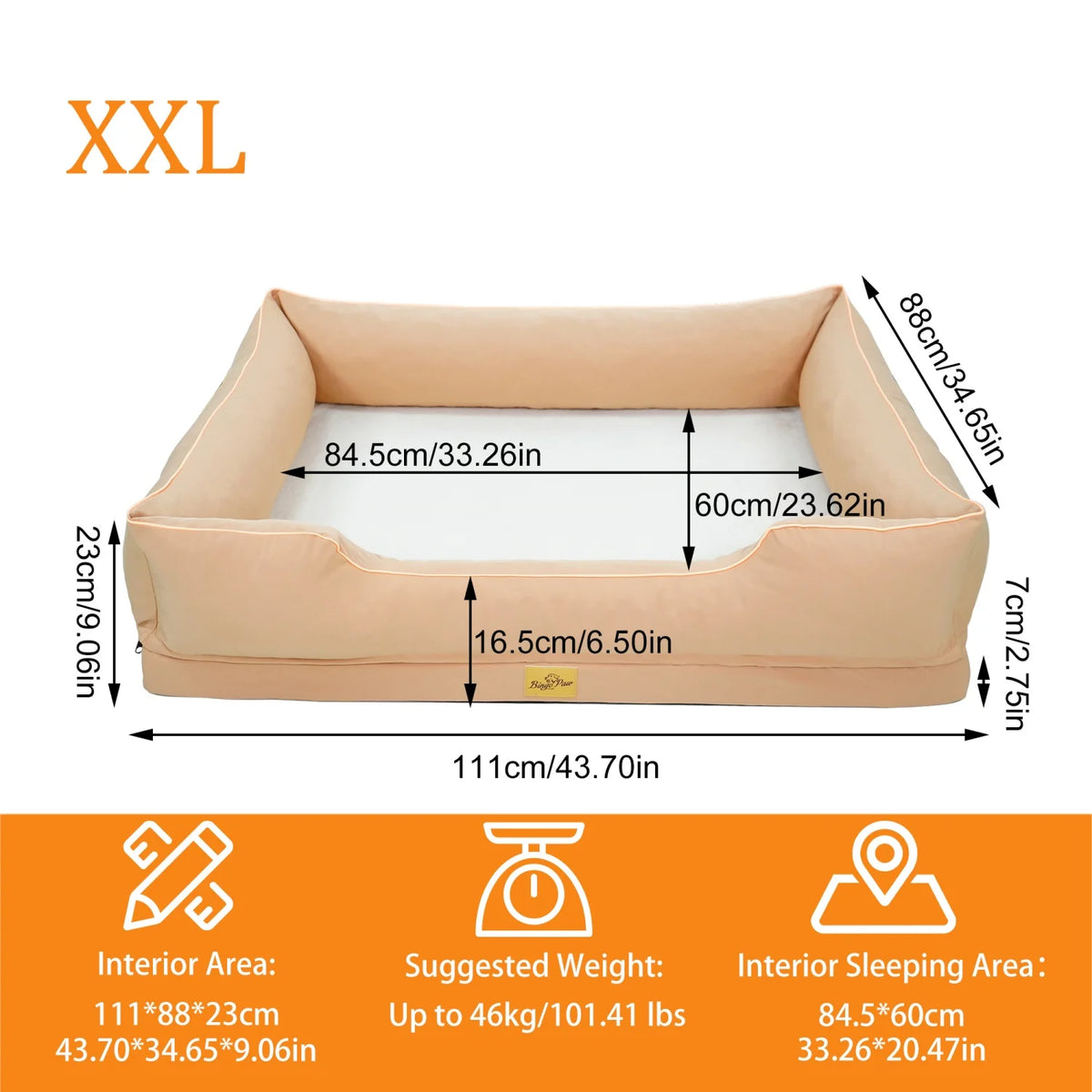 Orthopedic dog bed by I YAN with Oxford fabric, bolster sides, foam base, waterproof lining, and removable cover for pets.