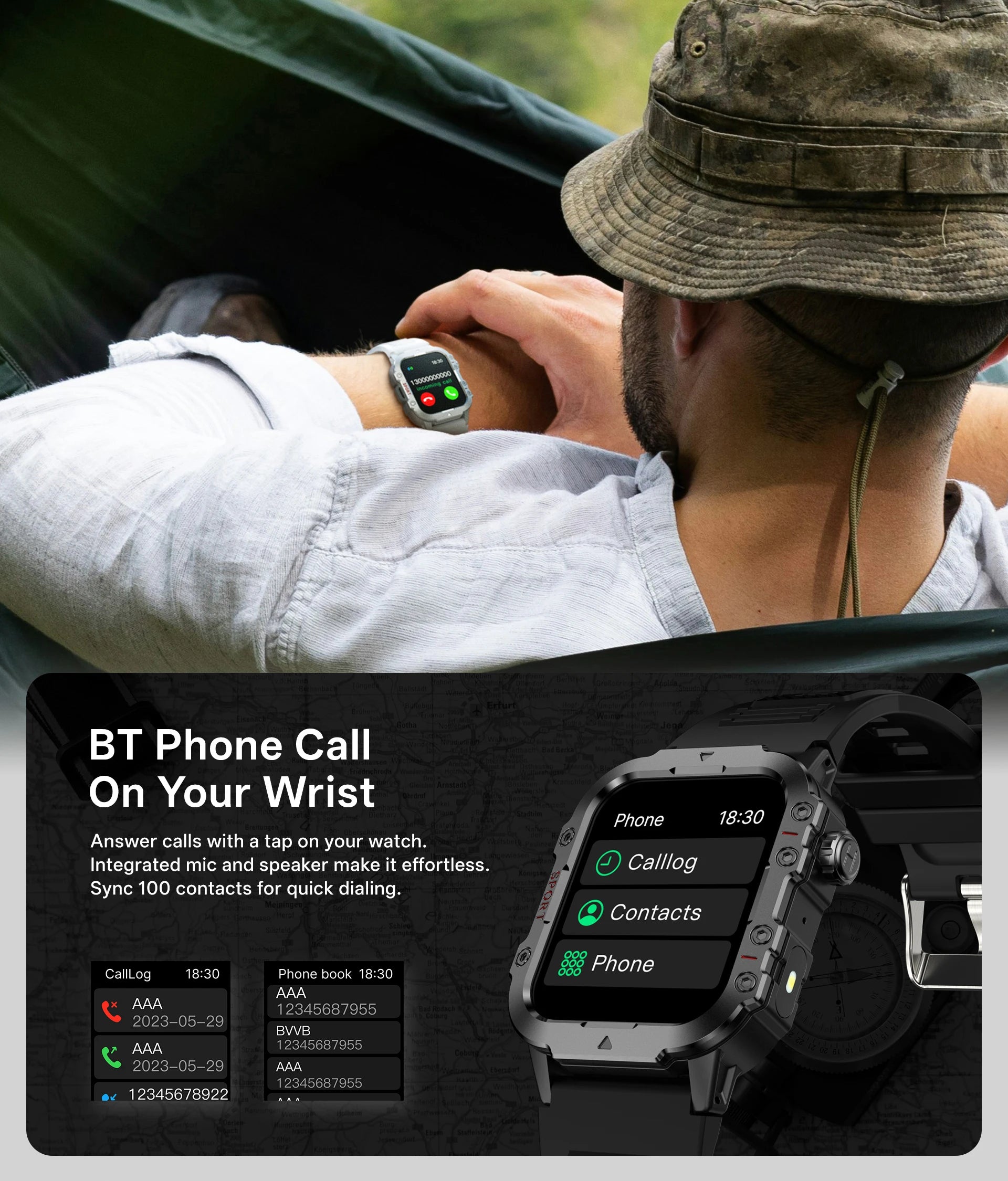 Smart Watch Android Phone 1.44'' Inch Color Screen Bluetooth Call Blood Oxygen/Pressure Monitoring Smart Watch Women Men