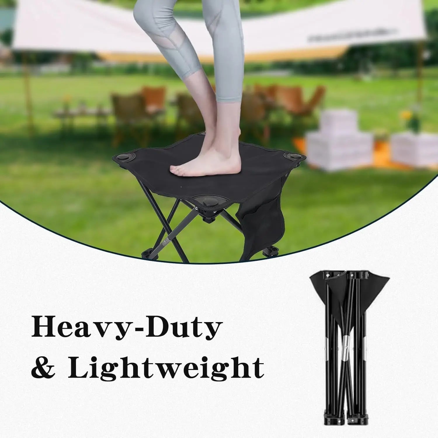 Folding Camping Footrest & Stool Portable Outdoor Seat with Side Pockets & Carrying Case for Picnic,Beach,Fishing,Hiking,Travel