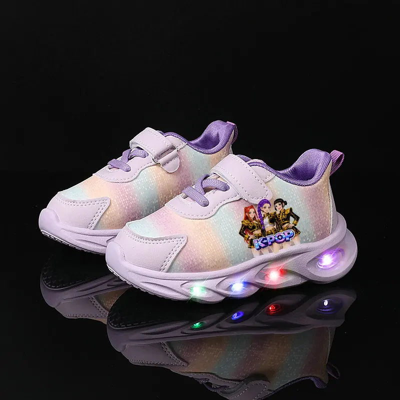 Kpop Demon Hunter Kids LED Light Casual Shoes Boys Cute Cartoon Glowing Sneakers Children Soft Bottom Anti Slip Sports Shoes