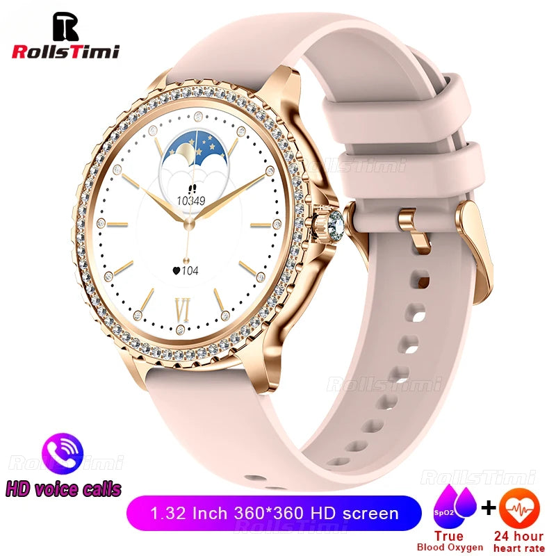 2024 New Gold Luxury Smart Watch Women 1.32Inch HD Screen Sports Custom Dial Heart Rate Voice Call Smart watch For Gift Ladies