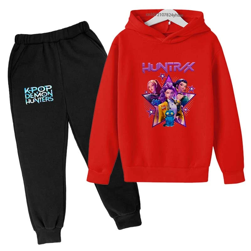 Kpop Demon Hunters Kids Cartoon Print Hoodie And Pants Set 2pcs Tracksuit Casual  Clothing for Boys And Girls 2-13 Years