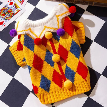 Clown Dog Costume with Hat – Funny Holiday Pet Sweater Outfit