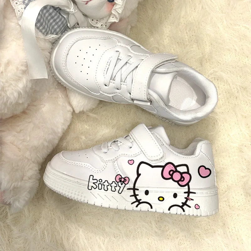 New Hello Kitty Girls Low Top White Sneakers Cute Cartoon Casual Shoes Fashion Canvas Shoes For School Kids Wholesale