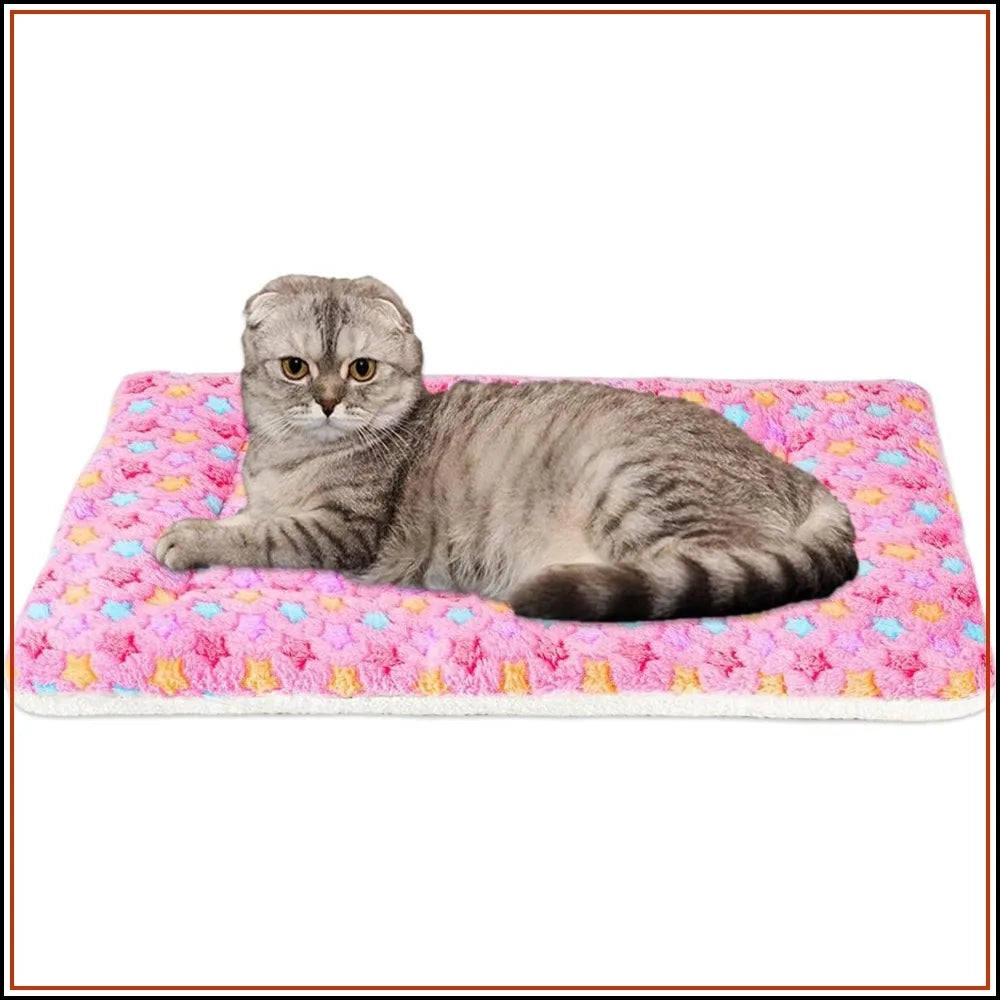 Ultra Soft Pet Bed with Star Print, Washable Crate Mat for Small Dogs & Cats, Reversible Fleece, 14x17.5in Pink