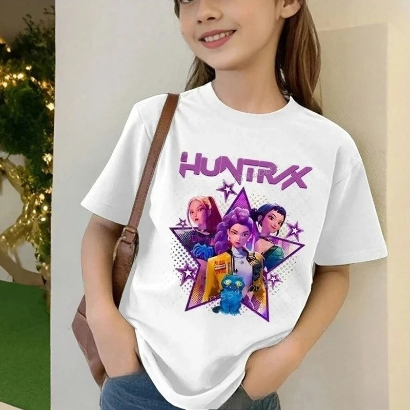 Toddler Girl Clothes Kpop Demon Hunters Cartoon Tee Shirt Funny Gift for Fans Harajuku Cool Kids T-shirts Summer Tops