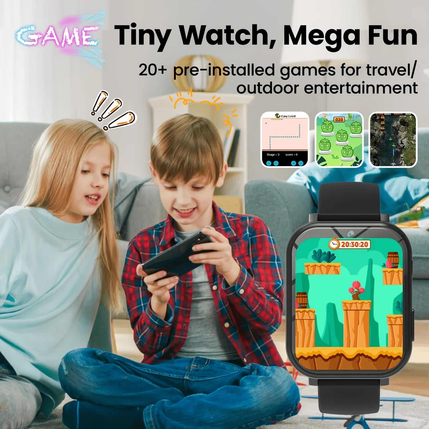 Youngsters' I YAN smartwatch with HD touchscreen, camera, puzzle games, music player, pedometer, and flashlight for kids aged 6-12.