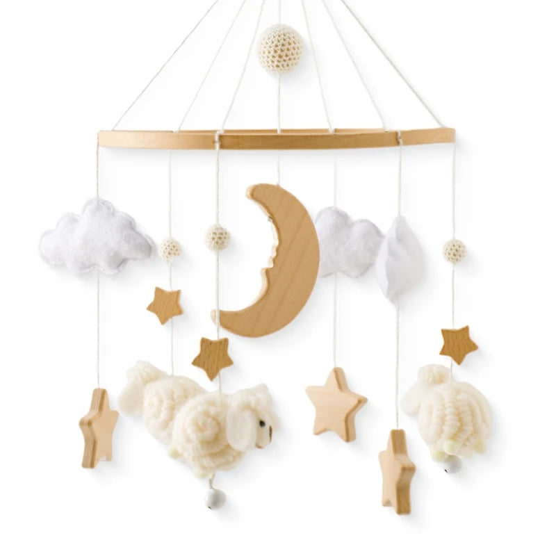 Wooden Crib Mobile with Soft Felt Animals – Newborn Bed Bell & Music Box - I YAN