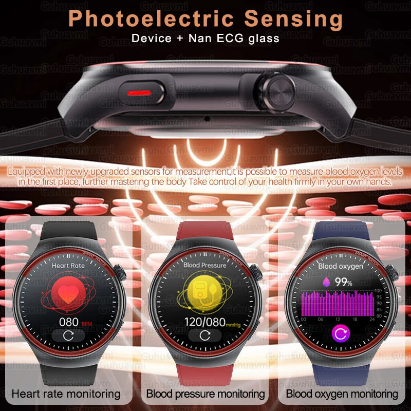 Sapphire Glass Laser Detection Health Smartwatch Men Precise Heart Rate Blood Pressure 150+Sports Bluetooth Call NFC Smart Watch