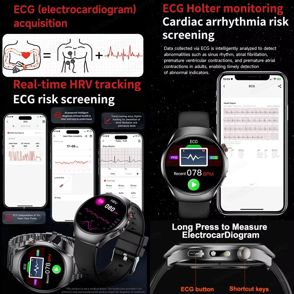 New Brand 2026 upgrade Health Check Smart Watch ECG Blood Lipid Uric Acid Body Fat Sport Waterproof HD Call SmartWatch Man Women
