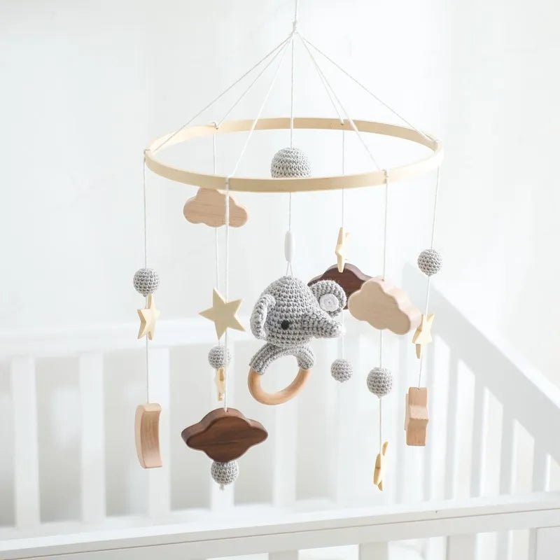 Baby Cloud Crib Mobile with Musical Box – Wooden Rattle Toy for Newborns 0–12M - I YAN