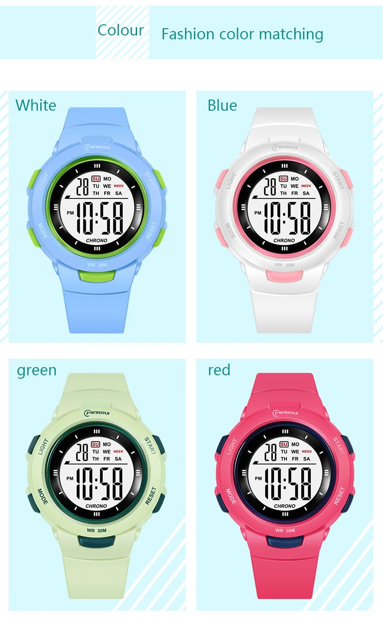 Kids' I YAN UTHAI CE49 waterproof luminous smart watch with alarm, suitable for boys and girls, featuring digital display and electronic functions.