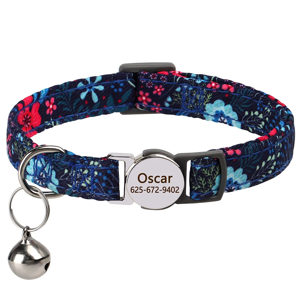 Cute Breakaway Personalized Kitten Cat Collar & Bell Safety Buckle Quick Release Custom Engraved Name ID Tag