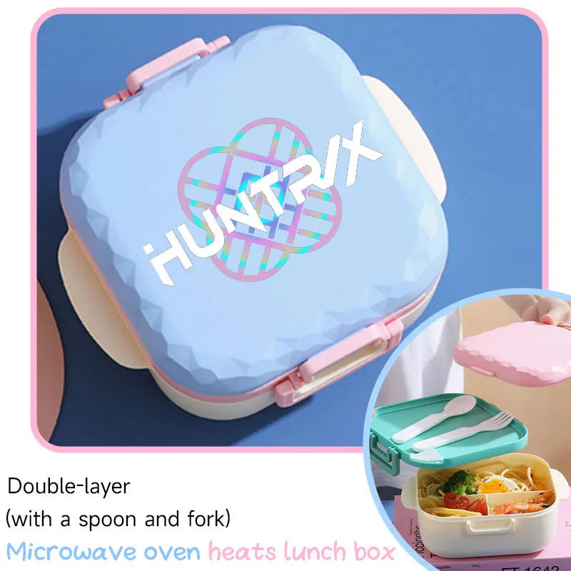 I YAN 800ml KPop-themed lunch box with spoon and fork, microwave-safe, BPA-free, portable for students and office workers.