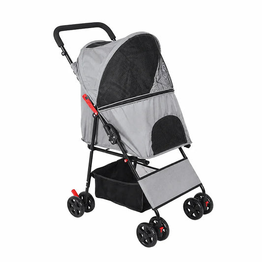 Lightweight I YAN foldable pet stroller with four wheels, breathable mesh, suitable for small dogs and cats, portable travel cart