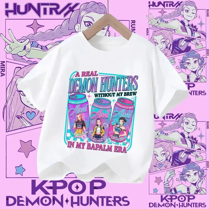 Soft Cotton T-Shirt for Girls  Movie Design Children's Clothing Gifts K-Pop Demon Hunters Fans Fashionable Casual Tops Summer