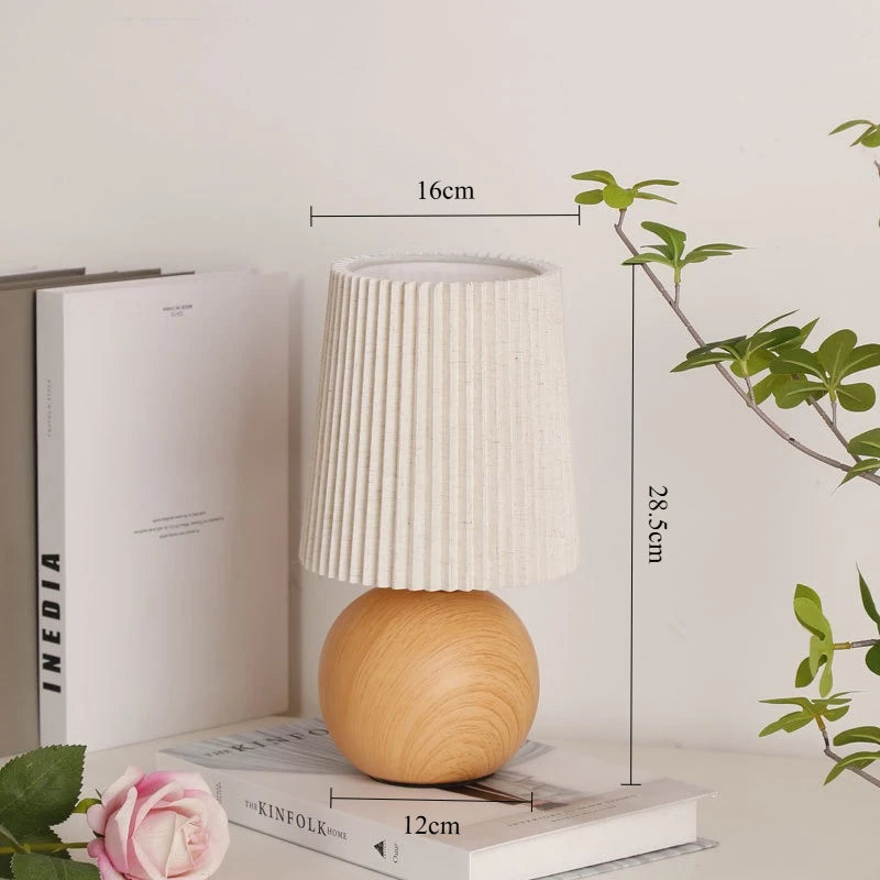 Retro LED Table Lamp Bedroom Fabric Pleated USB Study For Home Room Decor Desktop Decorative Ambiance Bedrooms LED Bedside Lamps