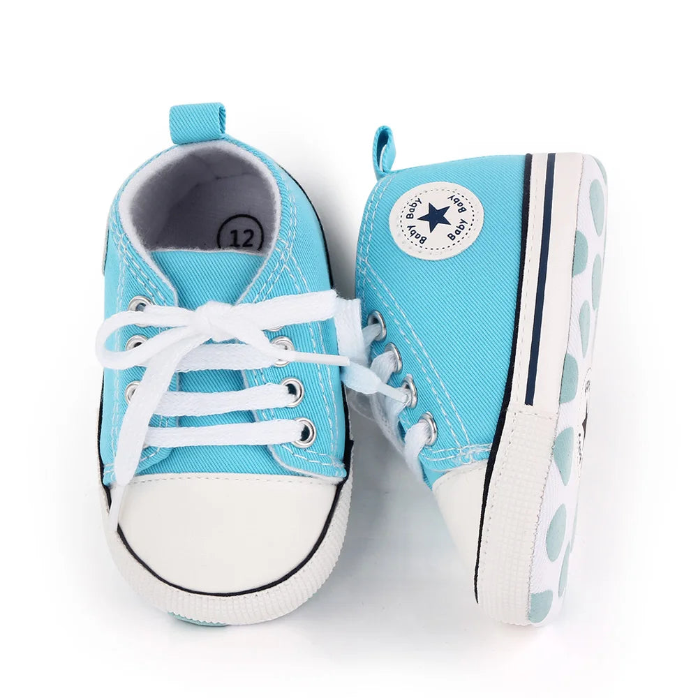 I YAN baby canvas sneakers for boys and girls, soft sole, non-slip toddler shoes perfect for first steps and casual walking.
