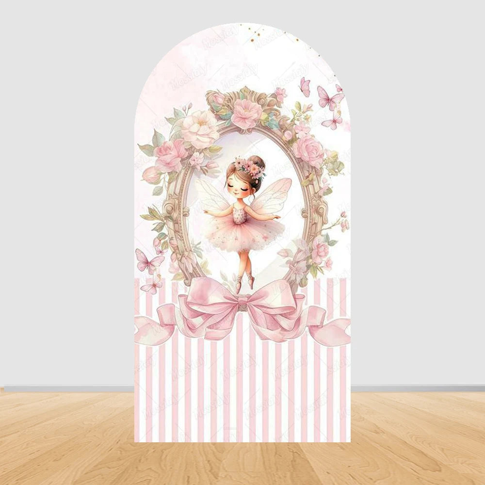Pink Flower Fairy Butterfly Baby Birthday Arch Background Baby Shower Party Decoration Photography Backdrop Kids Photo Studio