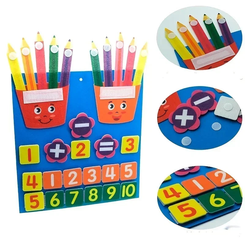 Two felt finger number toys for kids by I YAN, designed for early math learning and counting development.