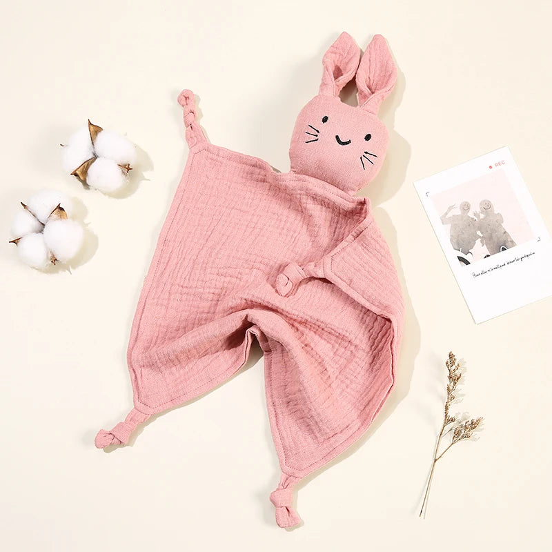 Baby Cartoon Rabbit Muslin Comforter – Soft Cotton Security Blanket & Burp Cloth for Newborns (30×30cm) - I YAN