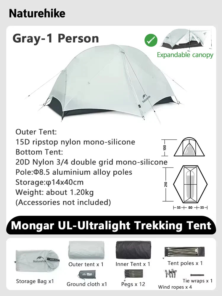 Tent Camping 1 2 Person Tent Outdoor Travel 15D Waterproof Ultralight Backpacking Shelter Tent Hiking