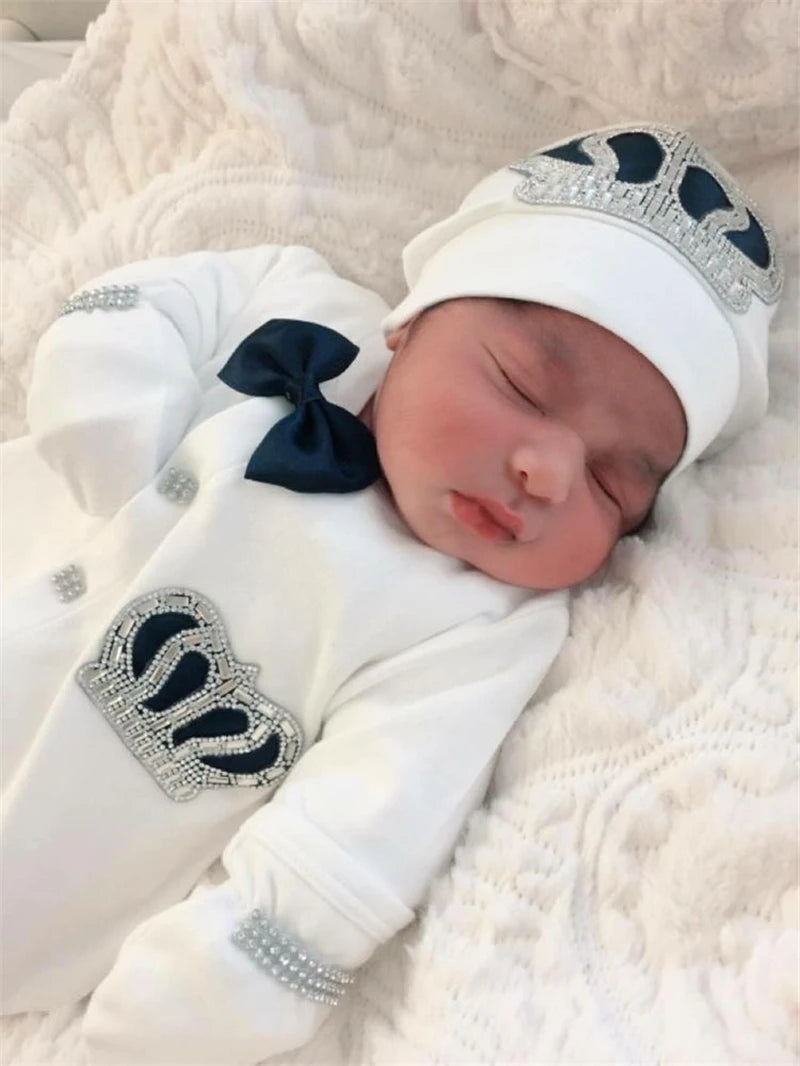 Luxury Newborn Baby Romper Set 4-Piece – Crystal Crown Layette for Photography & Coming Home - I YAN