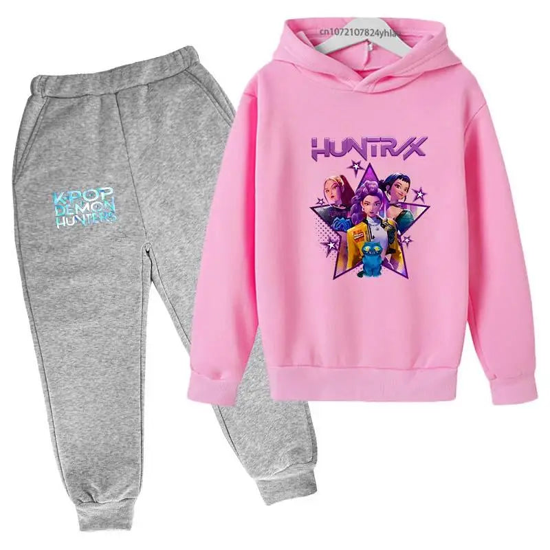 Kpop Demon Hunters Kids Cartoon Print Hoodie And Pants Set 2pcs Tracksuit Casual  Clothing for Boys And Girls 2-13 Years