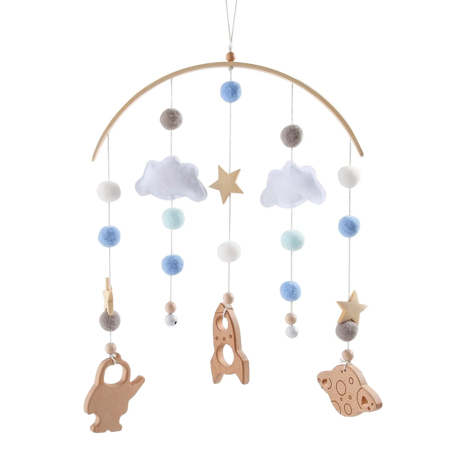 Baby Cloud Crib Mobile with Musical Box – Wooden Rattle Toy for Newborns 0–12M - I YAN