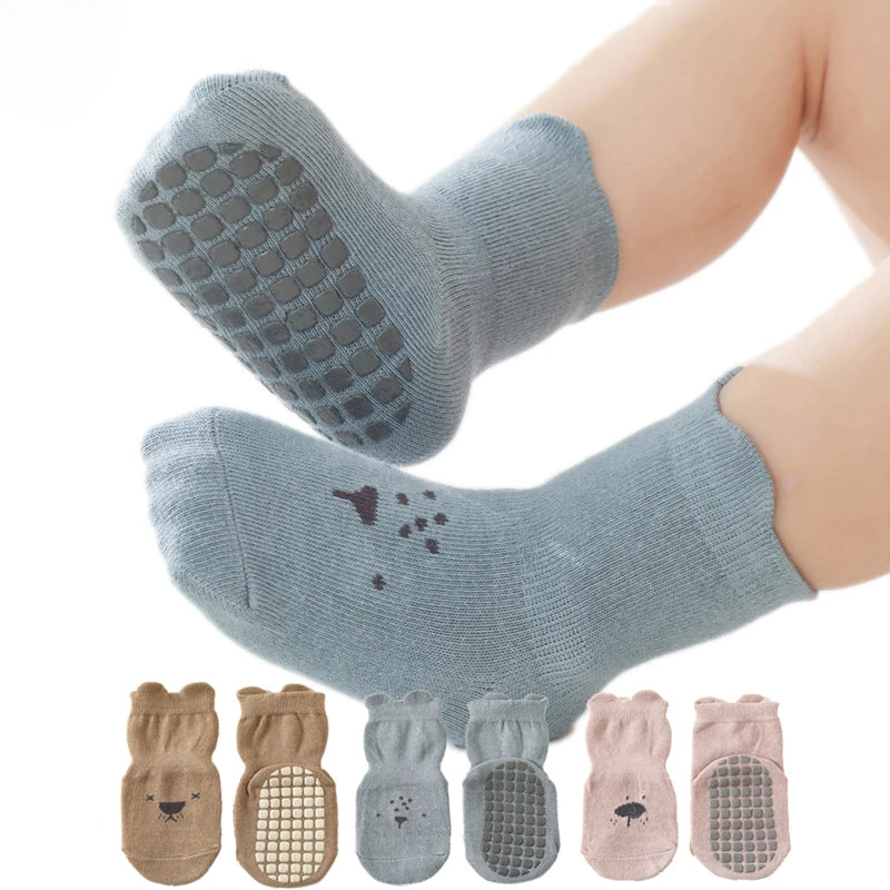 3 Pairs Cartoon Kids Infant Baby Anti-Slip Socks for Girls and Boys 4 Seasons Cotton Unisex Playground Floor Stockings