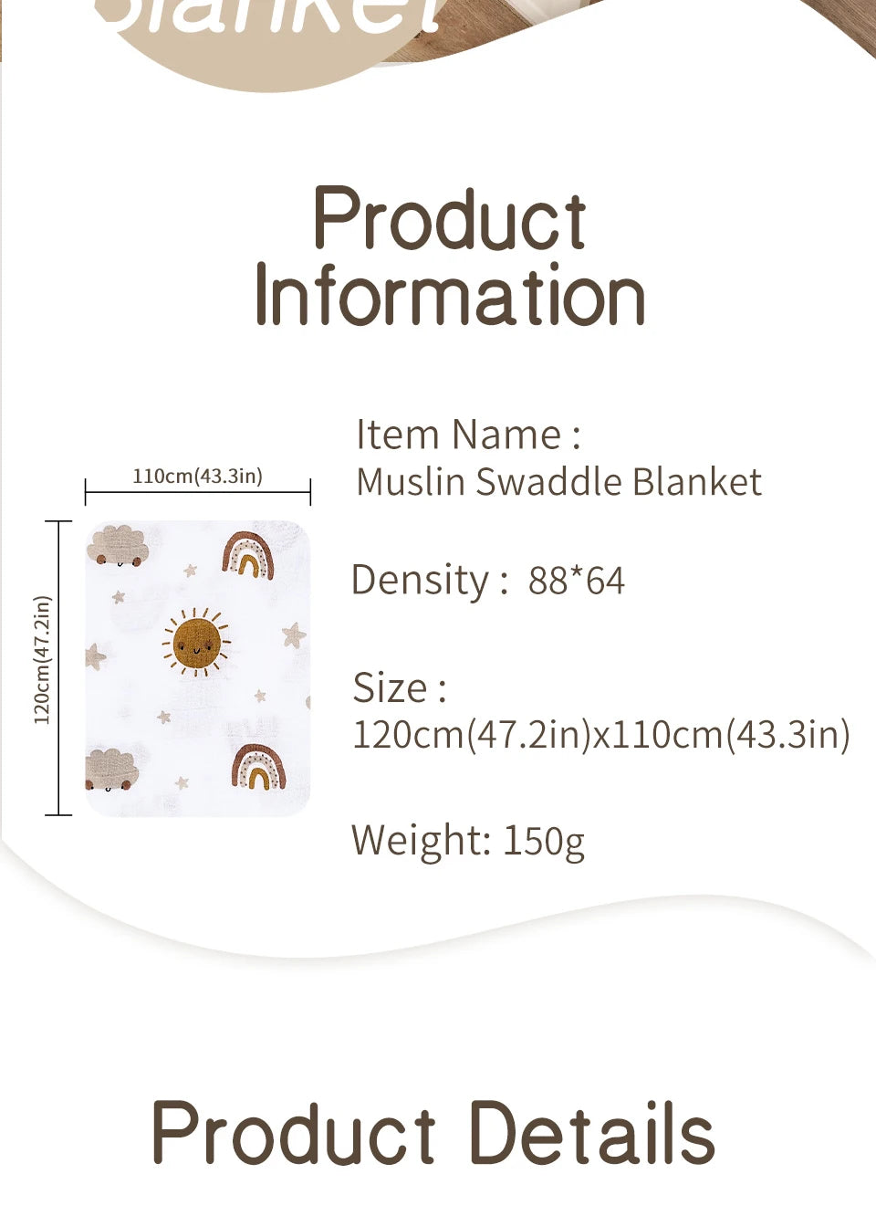 Bamboo Cotton Baby Muslin Swaddle Blanket 120x110cm – Soft Print Baby Towel Wrap for Newborns - I YAN