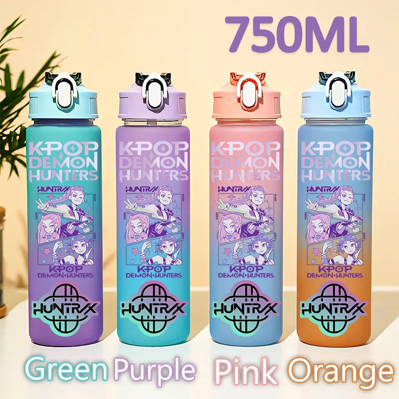 kpop 750ML Demon Hunters Bottle Gourde Gradient Color Water Cup Plastic Drinking Cup gradient straw cup gift