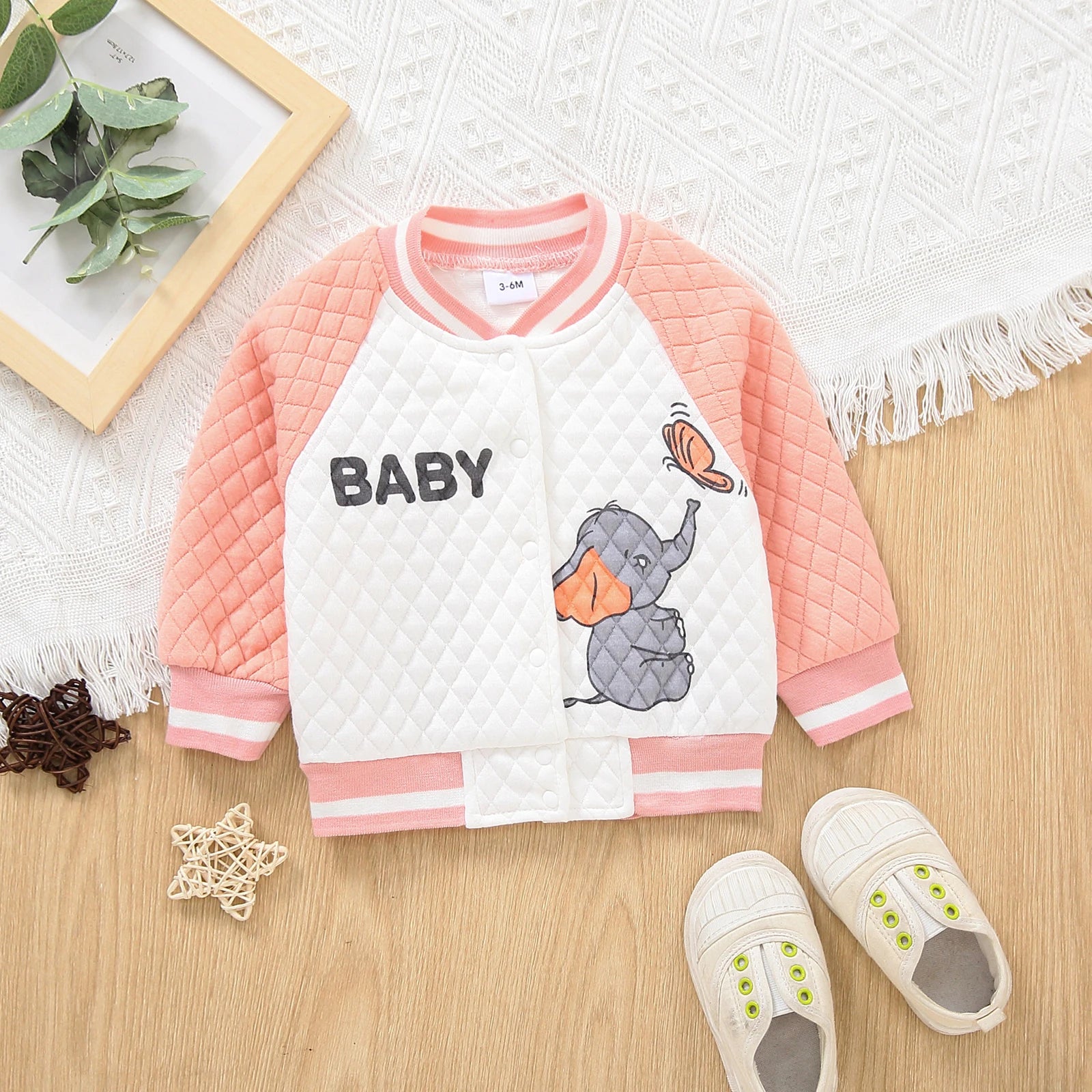 Unisex Baby Elephant (Lion) Print Baseball Jacket Autumn Winter Outerwear for Toddlers Boys Girls Soft Cotton Padded Coat