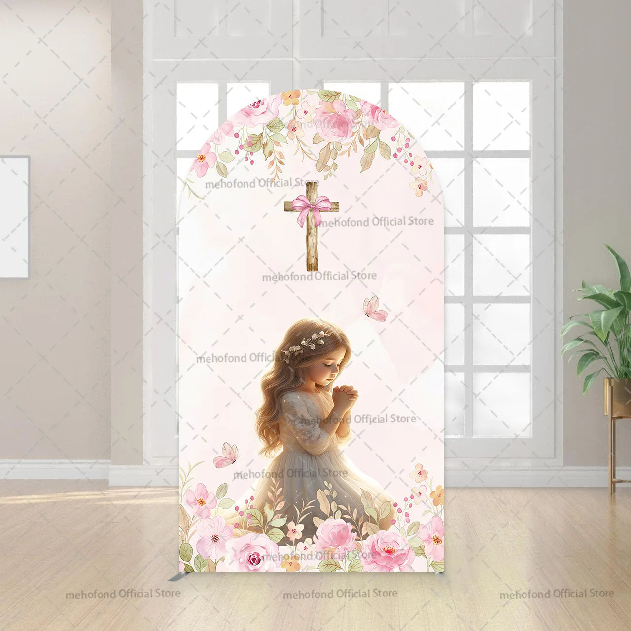 Mehofond Custom 2-Sided My Baptism God Bless First Communion Party Girl Baby Shower Cover Chiara Arch Background Decor Backdrop
